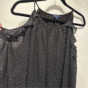 Kaari Blue XL Black Polka Dot Women's  Cold Shoulder Top With Beautiful Sleeves